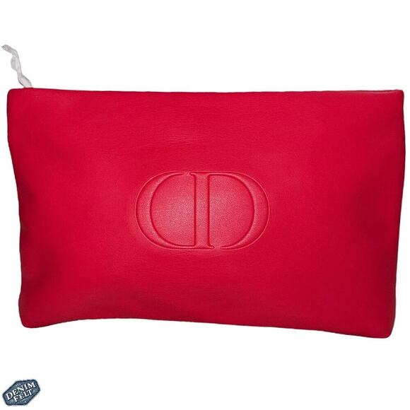 Christian Dior Beauté Pink/Red Dual Tone Cosmetic Pouch Embossed CD Logo NEW - Picture 4 of 12